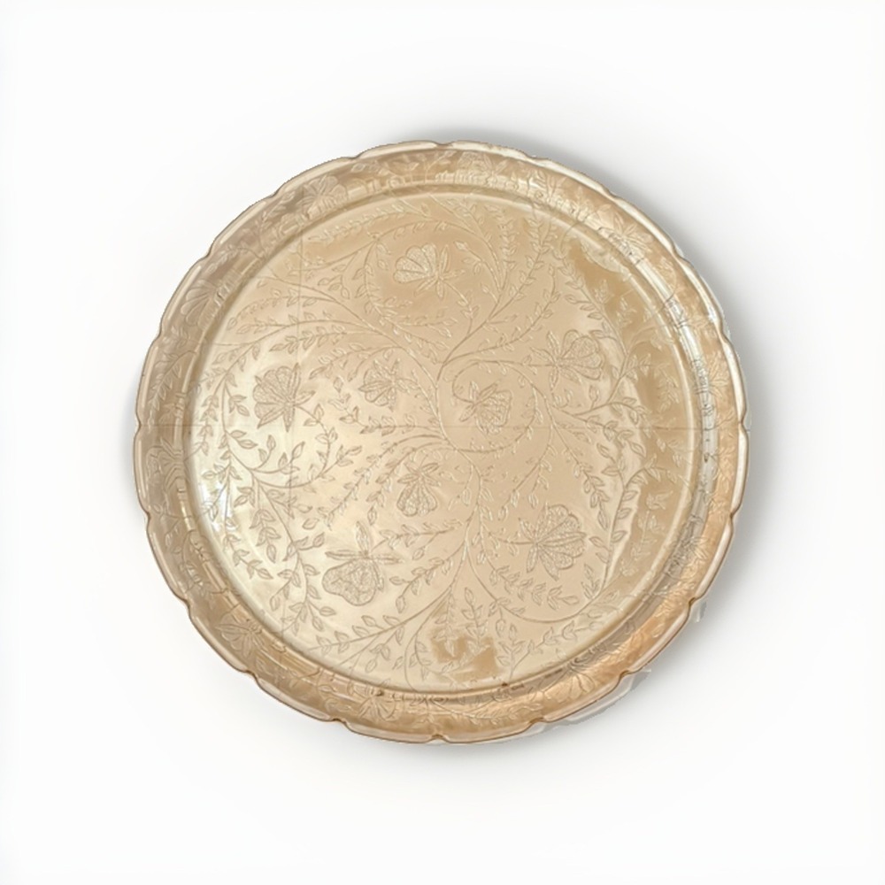 Jeannette Glass Floragold Louisa Marigold Floral Large Serving Cake Plate 3347B